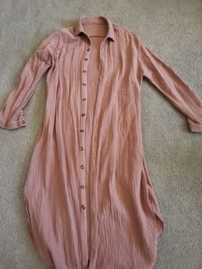 Women’s Long Button-Front Shirt Dress - Dusty Rose